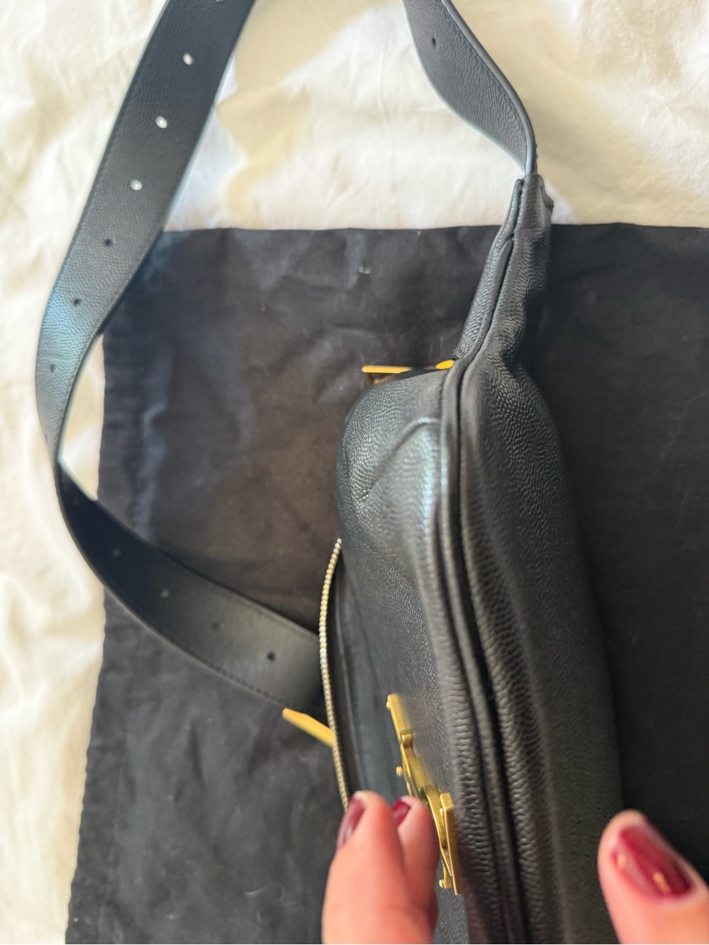 Saint Laurent Black Leather Belt Bag with Gold YSL Hardware - Picture 6 of 8